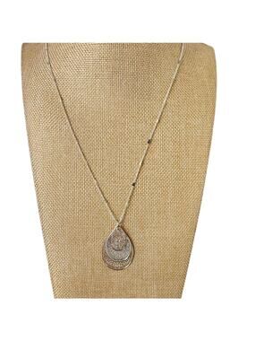 Lauren Conrad LC Filigree Teardrop Pendant Necklace 32” Silver Gold Tone New